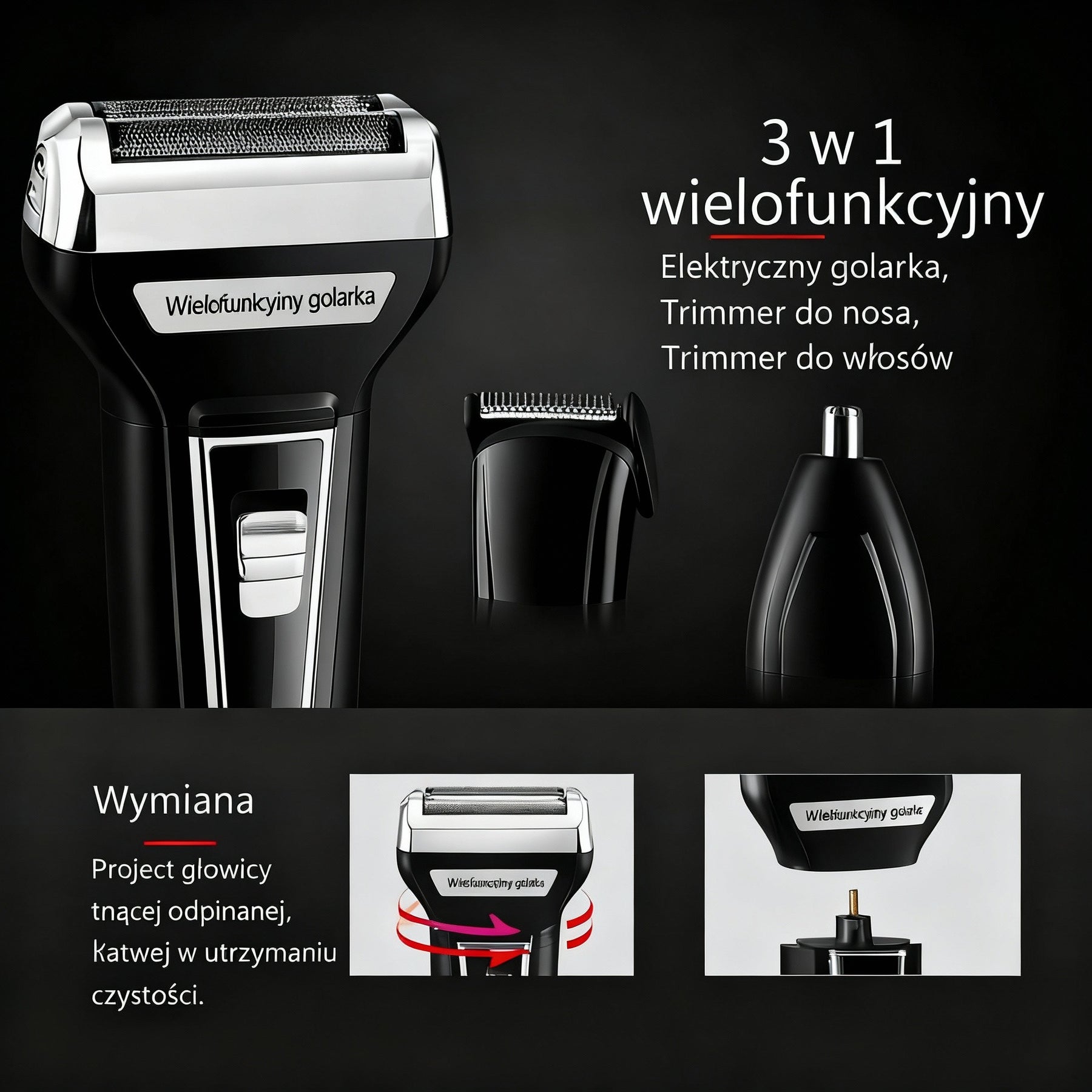 Golarka i Trymer 3 w 1 PRO – Akumulatorowa